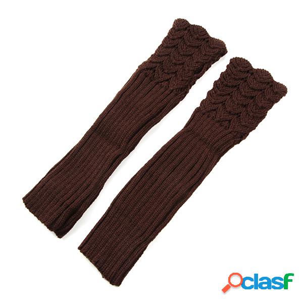 Outono Inverno Oco Out Crochet Luvas Sem Dedos Tricô Longo