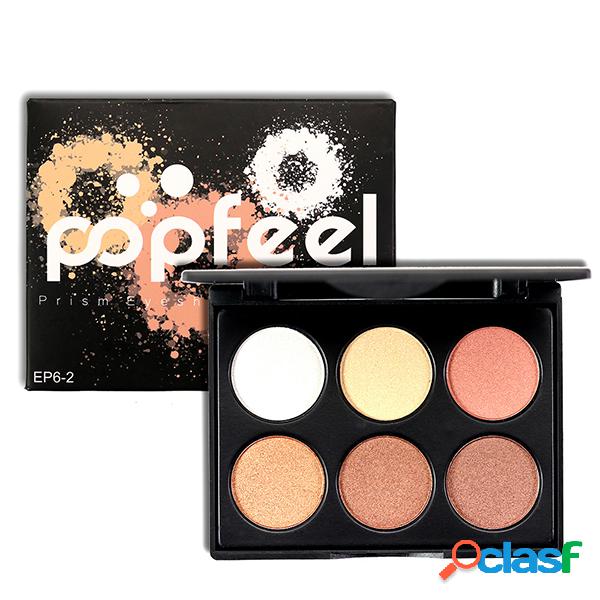 POPFEEL 6 cores Shimmer Glitter paleta de sombra de olhos