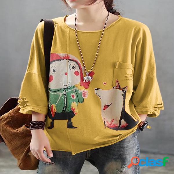 Patch de impressão dos desenhos animados Plus blusa de