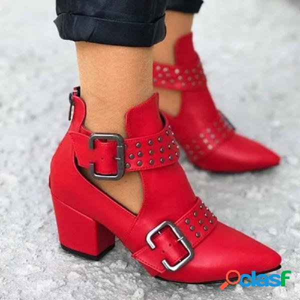 Plus Tamanho Moda feminina Apontou Toe Buckle Strap Zipper