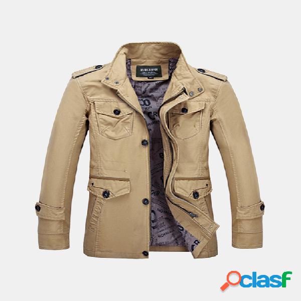 Plus Tamanho Negócios Casual Fino Multi-bolsos Cor Sólida