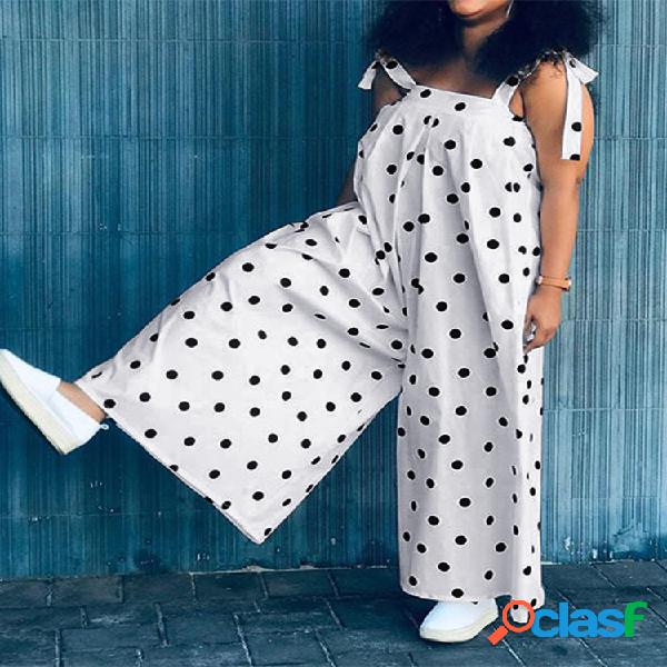Polka Dot Straps Wide Leg Plus Macacão de tamanho para