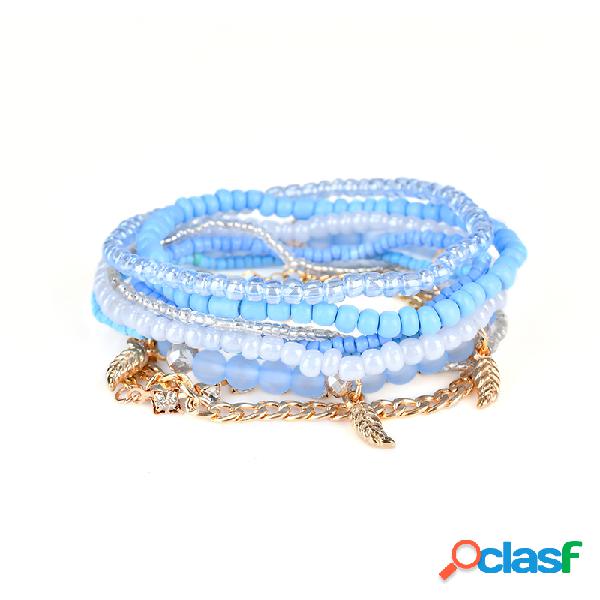 Pulseira Bohemia Feminina Folhas Pulseira Multileayer Cadeia