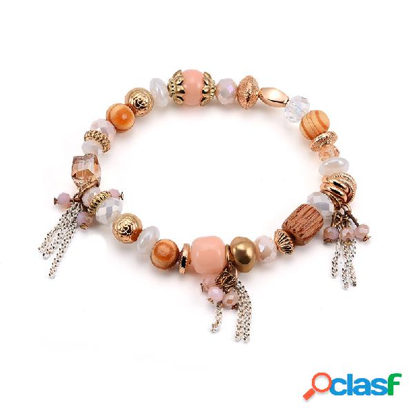Pulseiras frisadas boêmio Rosa Irregular Beads Cadeia