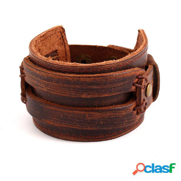Punk Pulseira Pulseira de Couro Marrom Preto Onda Cuff