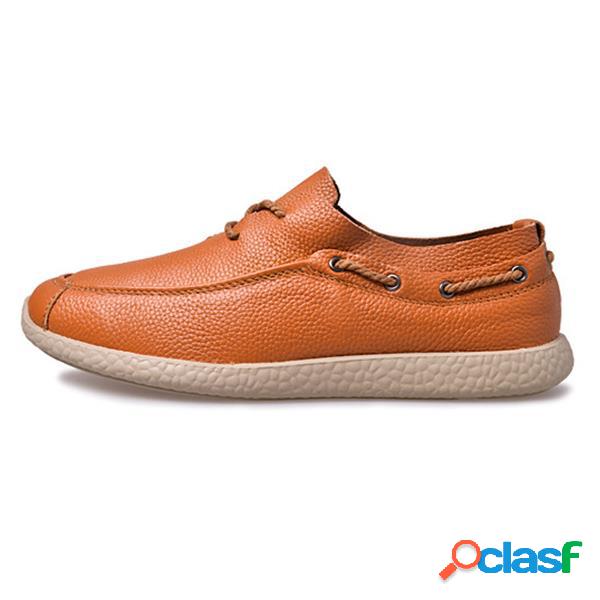 Pure Color Lace Up Soft Sole Plano Casual Condução Loafers