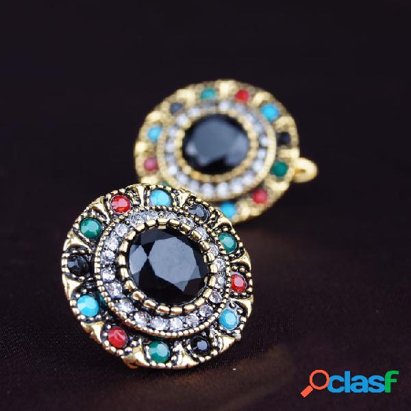 Retro Colorful Diamante Brincos Pedras Preciosas Boêmio