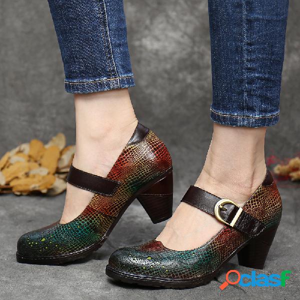 SOCOFY Couro de cobra Padrão Recortes Buckle Strap Bombas