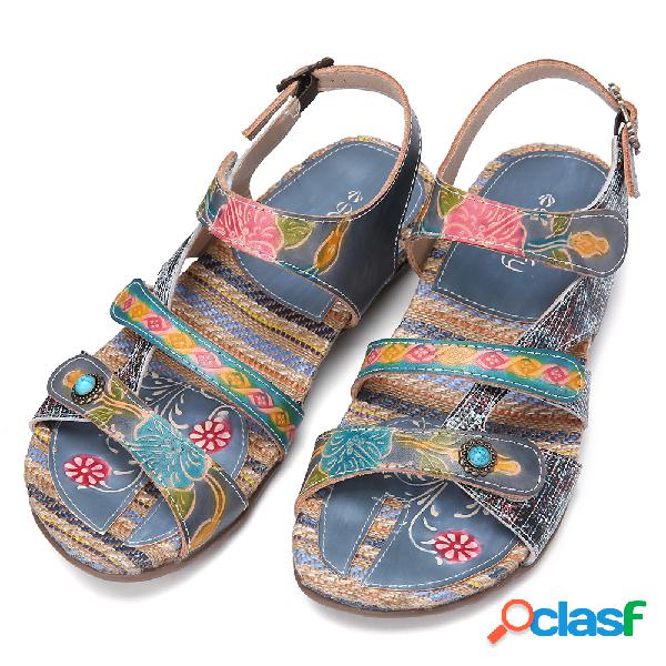 SOCOFY Couro de emenda floral Fivela de malha Correias