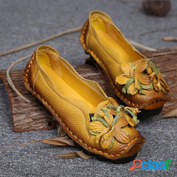 Sapatos de couro macio sapatos de flores artesanais de