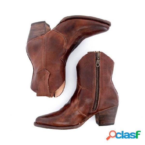 Sapatos femininos Retro Casual Grosso Com Salto Alto Botas