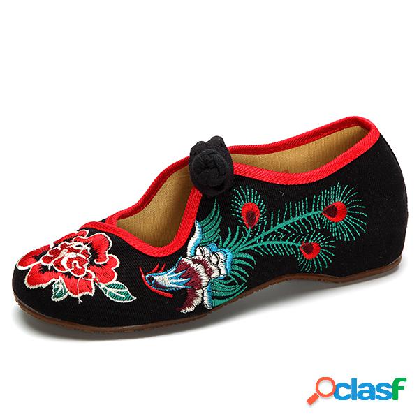 Sapatos planas casuais do vintage de bordado de Phoenix