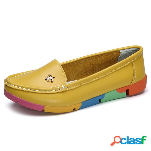 Sapatos planos de couro macio sapatos de arco-íris