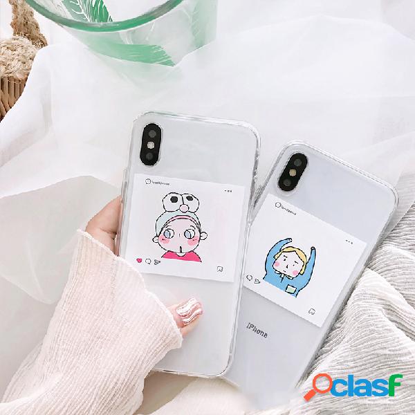 Soft TPU Casal Transparente Bonito Simples Pintados à Mão