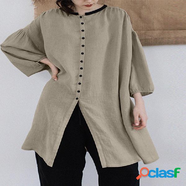 Split Split Sleeve Button 3/4 Sleeve Plus Blusa de tamanho