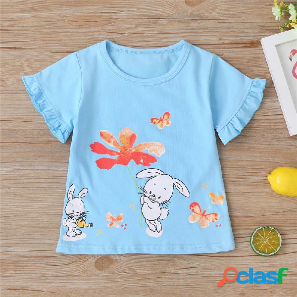 T-shirt casual de mangas curtas com estampa animal da menina