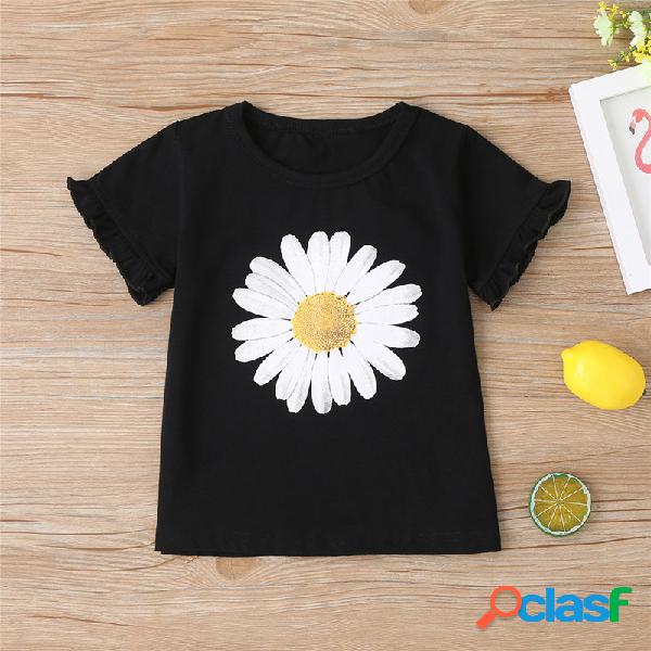 T-shirt casual de mangas curtas com estampa de margarida