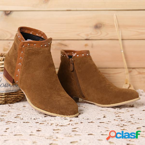 Tamanho Grande Mulheres Comfy Rivet Zipper Camurça Bloco