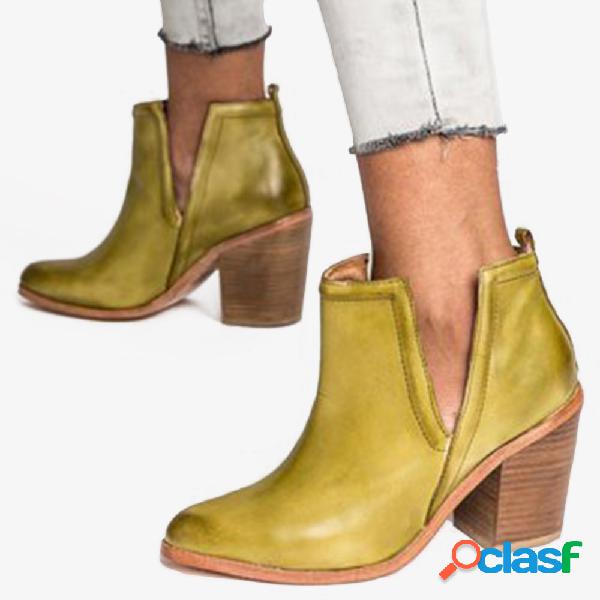 Tamanho grande V Forma Chunky Heel tornozelo moda botas