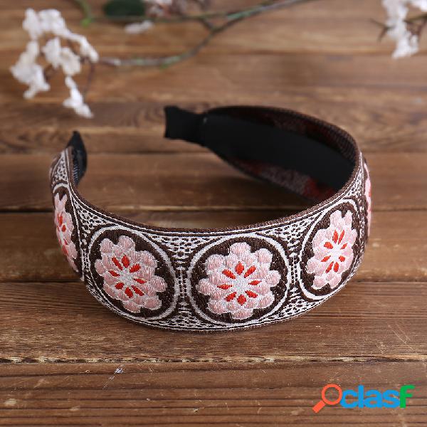 Temperamento étnico Bordado Flor Headband Pêssego