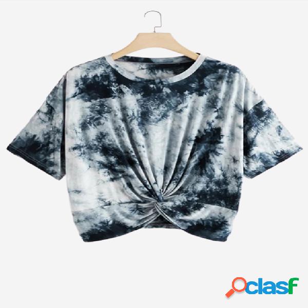 Tie-Dye Print Irregular manga curta O-pescoço Casual