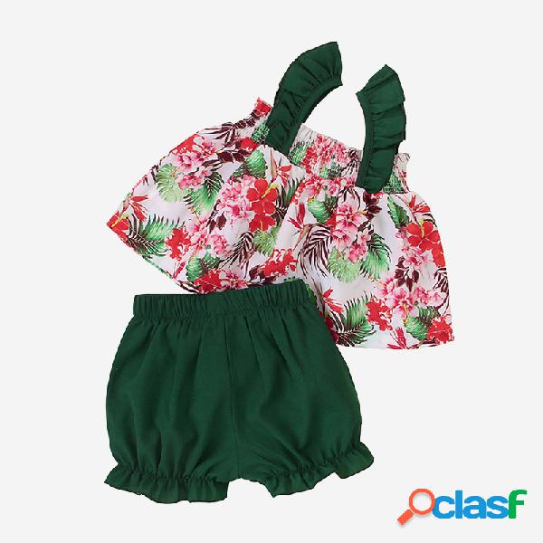 Tops sem mangas com estampa floral da menina + conjunto