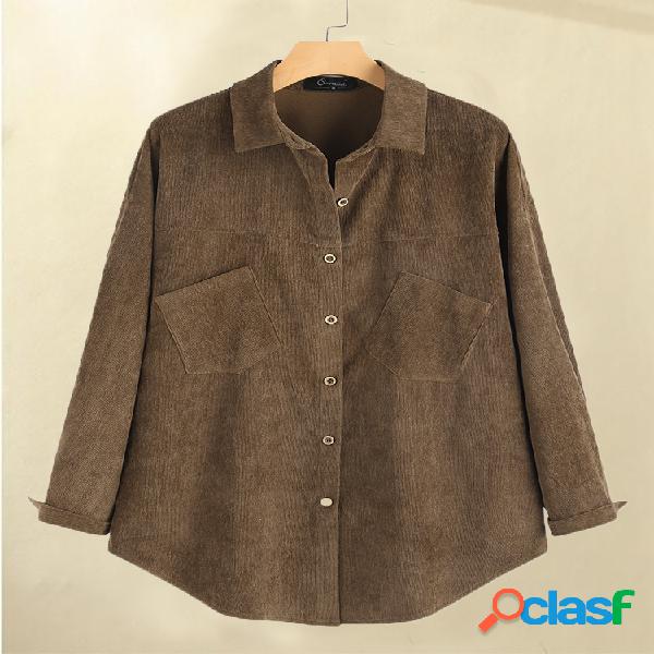 Veludo de Veludo Cor Sólida Vintage Plus Tamanho Camisa