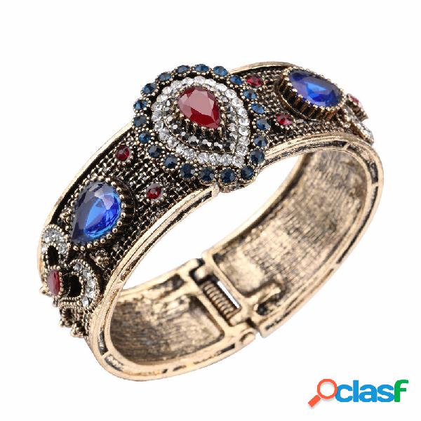 Vintage Cuff Bracelet Gota De Água Strass Coração Banhado