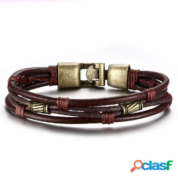 Vintage Multicamadas Pulseiras de Cobre Antigo Ondas Mentais