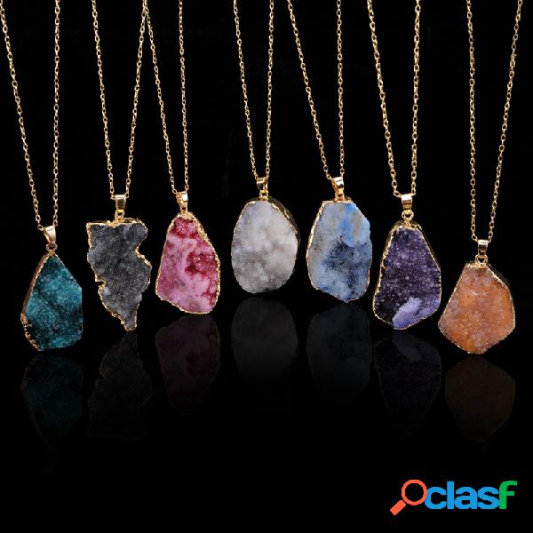 Vintage Natural Stone Unpolished Pingente Colar de Cristal