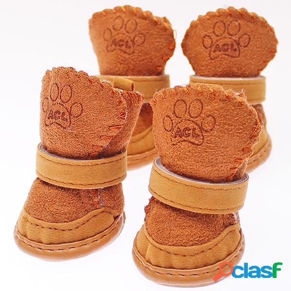 Winter Cat Dog Shoes Pet Dog Botas de neve quentes Suede Pet