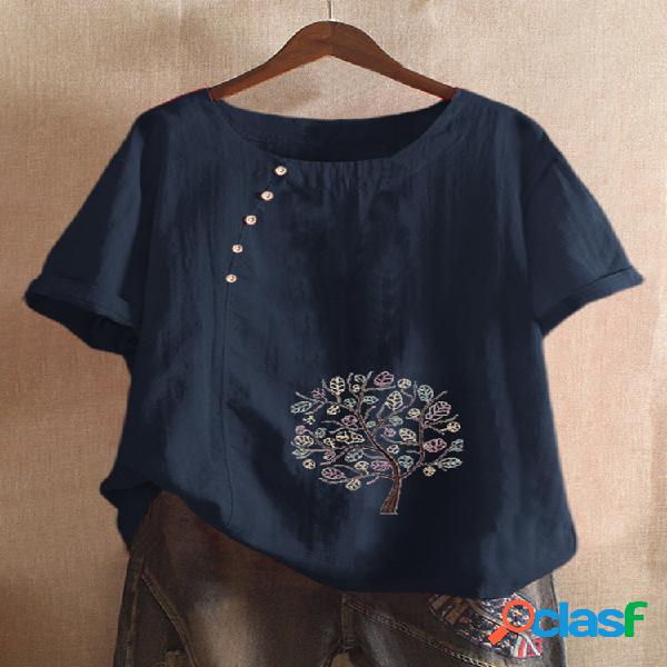 Árvore Imprimir Vintage T-shirt Mulheres manga curta Casual