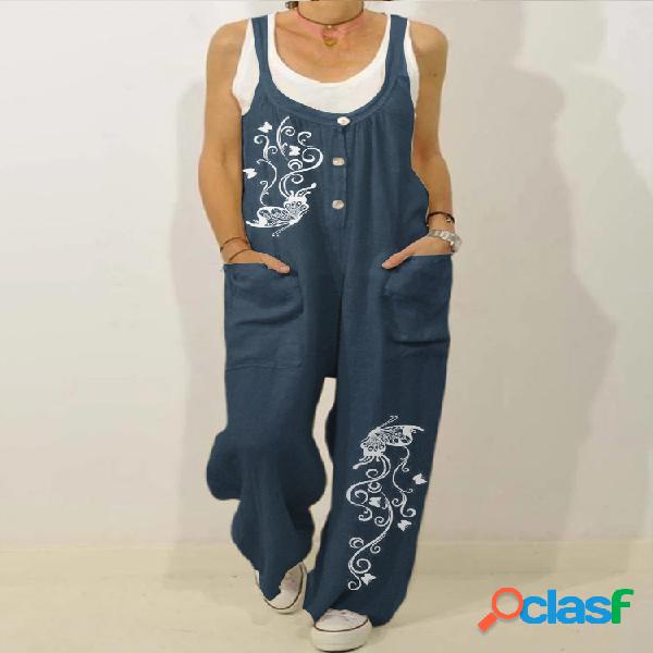 Étnico Borboletas Imprimir Correias Loose Casual Jumpsuit
