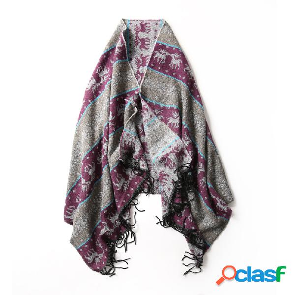Étnico vento Jacquard poliéster cachecol xale feminino