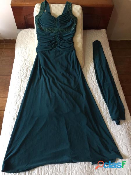 Lindo Vestido de gala Verde Musgo + lenço, tamanho M