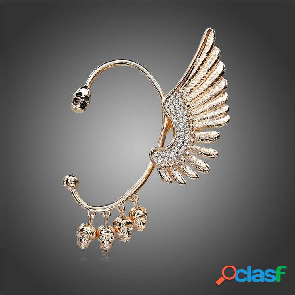 1 PC Punk Caveira Borlas Orelha Cuff Pedrinhas Grandes Asas