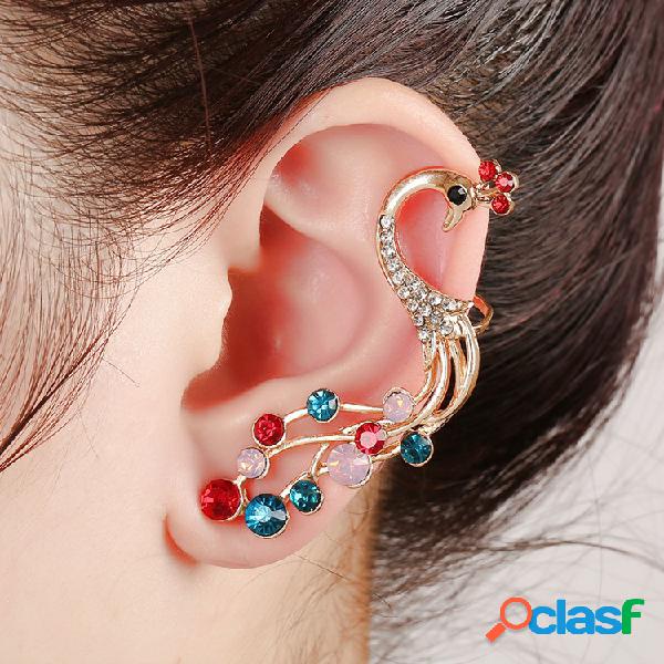 1 pc Étnica Pavão Brincos De Prata Coloridos Pedrinhas Ear
