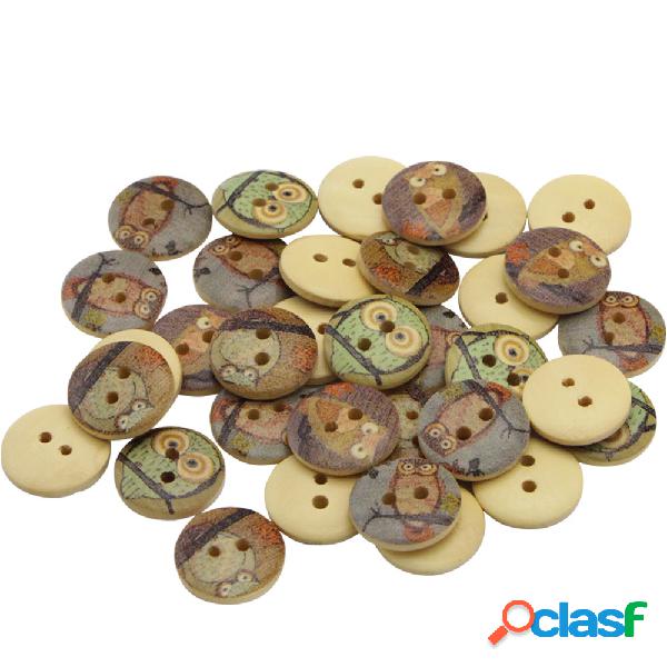 100 Pcs Mista 2 Furos Coruja Padrão De Costura De Madeira