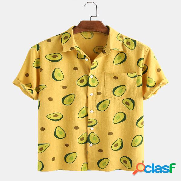 100% algodão abacate engraçado impresso manga curta Camisa