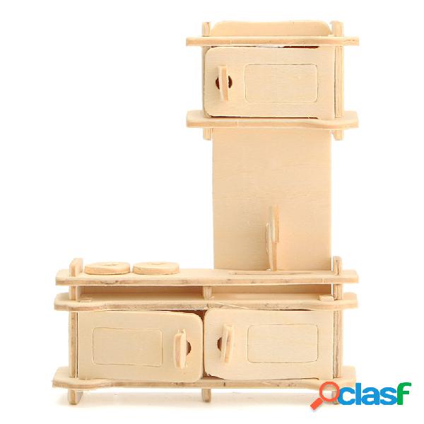 34 Pcs 3D DIY Wooden Miniature Dollhouse Furniture Model