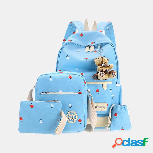 4 Pcs Mochila Feminina Criativa Linda Flor Pequena Padrão