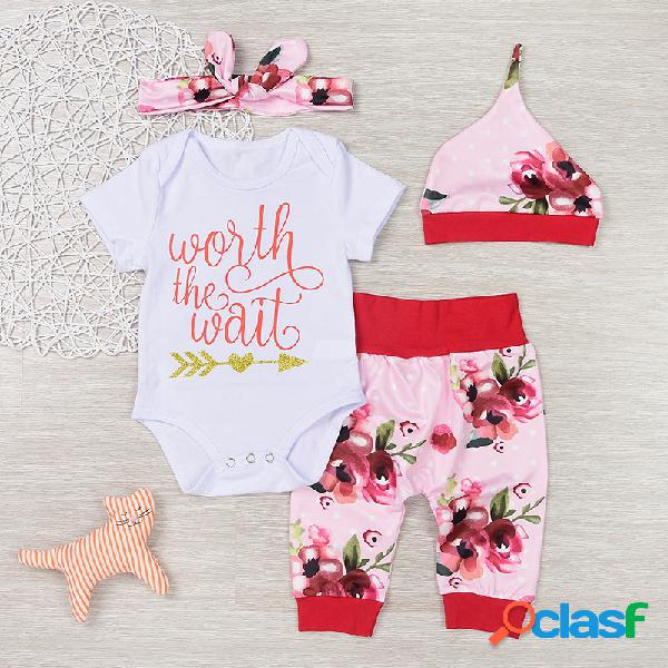 4pcs bebê recém-nascido meninas floral impresso conjunto