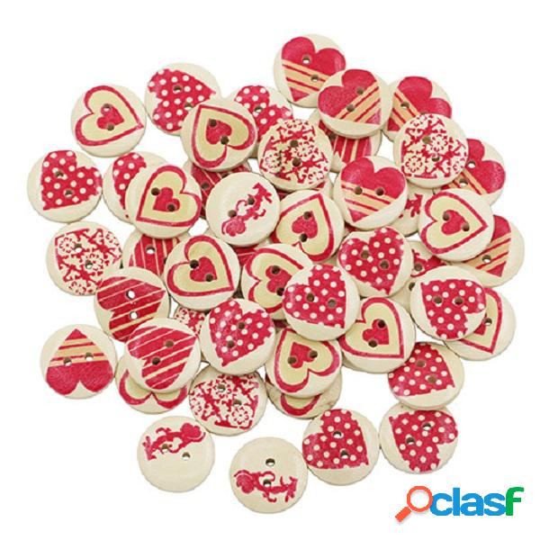 50Pcs 20mm Red Coração Impressão Redonda De Madeira