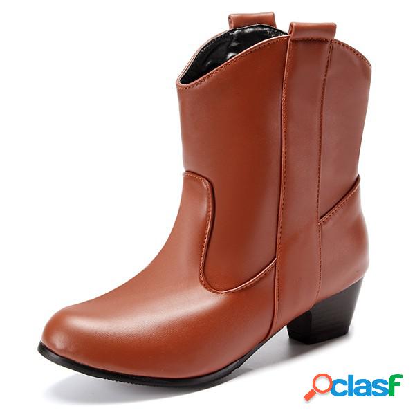 Big Size Pointed Toe Pu Deslizamento no tornozelo Square