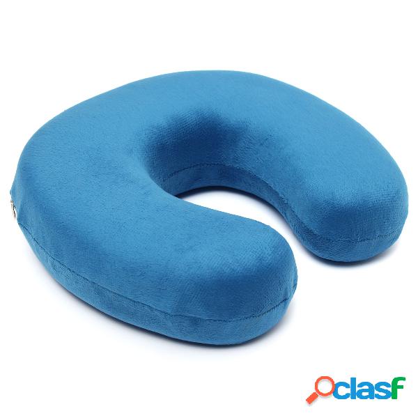Blue Soft Velour Memory Foam U Shape Pillow Comfort Washable