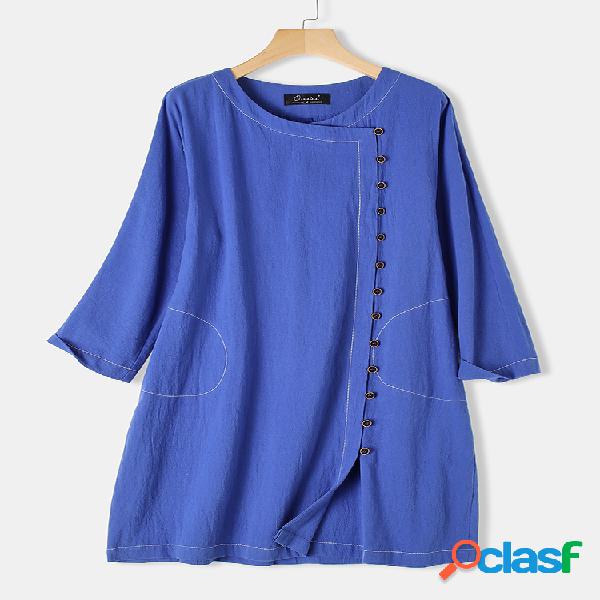 Blusa Irregular de Tamanho Plus com Bolsos