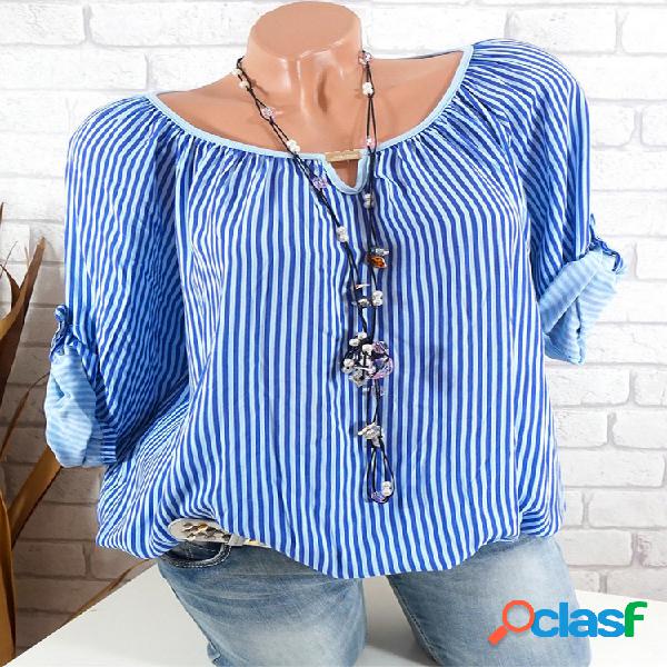 Blusa de manga comprida listrada Blusa Casual de manga