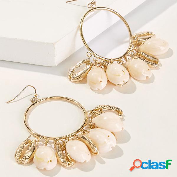 Bohemian Big Rodada Pingente Brinco Shell Tassel Dangle
