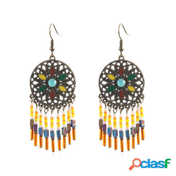 Bohemian Sun Flower Tassels Brincos Estilo Longo Frisado