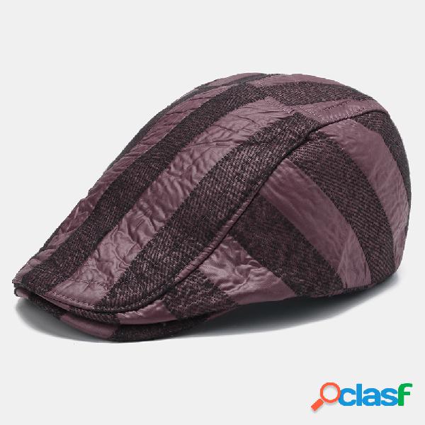 Boina quente PU Chapéu Boina listrada multicolor masculina